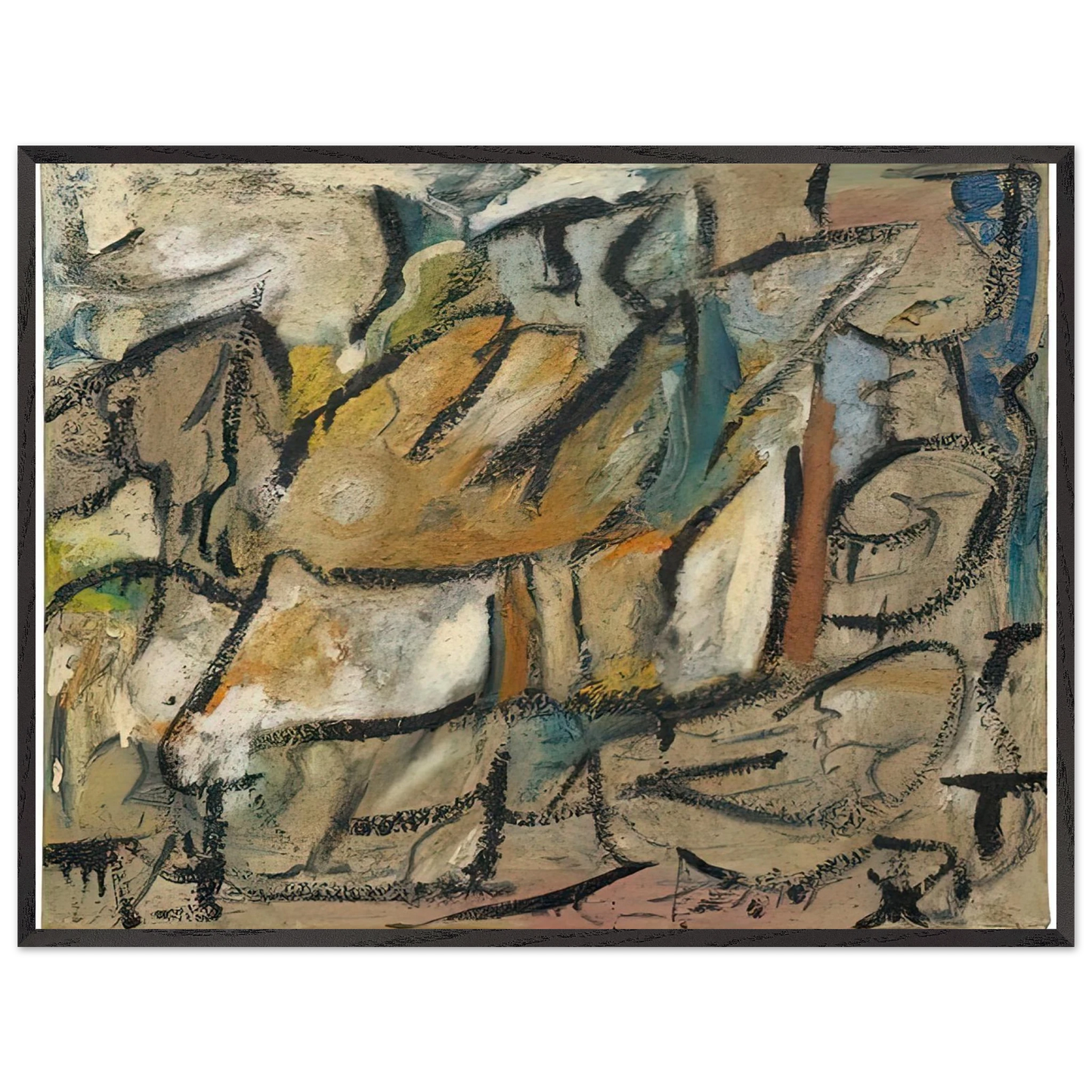 Helen Frankenthaler - August Weather, 1951- Wall Art - 21x29.7 cm / 8x12" - Premium Wooden Framed Poster With Fine Art Paper - White frame