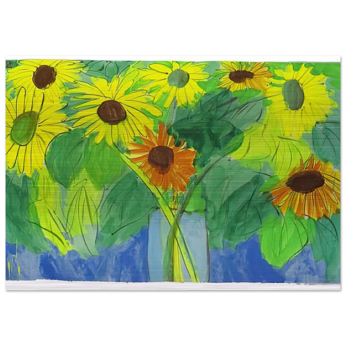 Orange and Yellow Sunflowers - Naïve Art Primitivism, Pop Art - Walasse Ting Brushed Aluminum Print - 70x100 cm / 28x40 inches | Walasse Ting Aluminum Print | Walasse Ting Prints