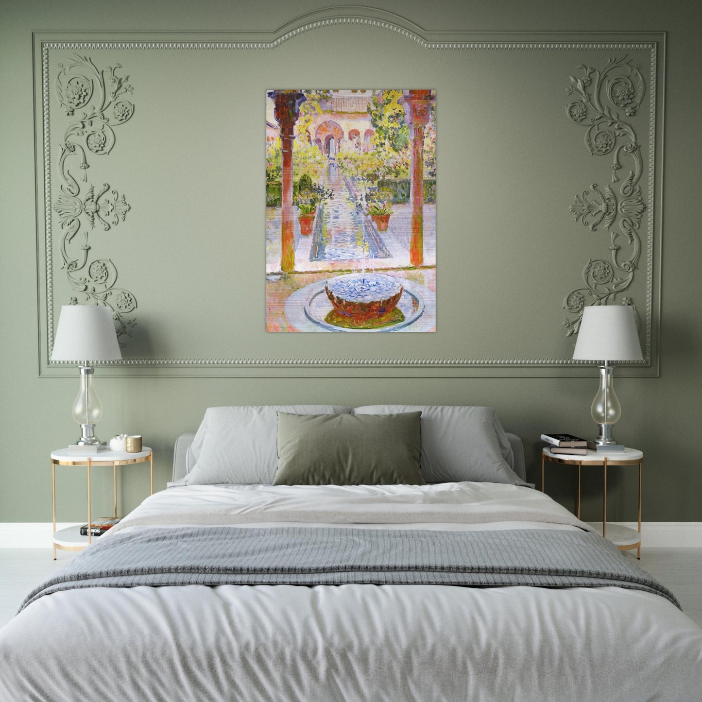 THE GARDENS OF GENERALIFE IN GRENADA 1913 - Theo van Rysselberghe Brushed Aluminum Print - 70x100 cm / 28x40 inches | Theo van Rysselberghe Aluminum Print | Theo van Rysselberghe Prints