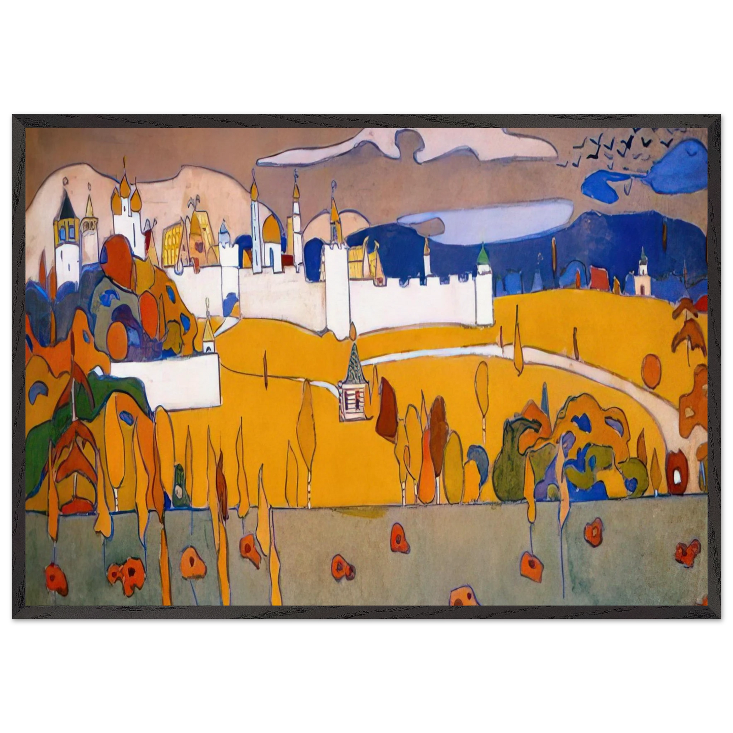 WALLED CITY IN AUTUMN LANDSCAPE 1902 - Wassily Kandinsky Framed Art Print – Black Wooden Frame - Default Title - -Framed Art Print