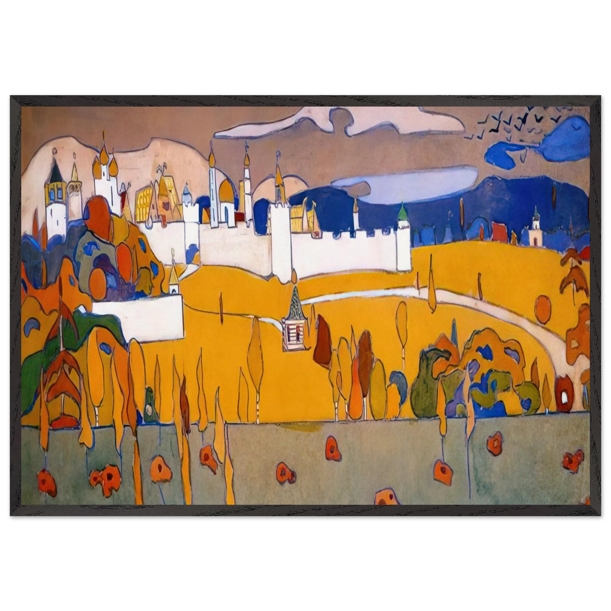WALLED CITY IN AUTUMN LANDSCAPE 1902 - Wassily Kandinsky Framed Art Print – Black Wooden Frame - Default Title - -Framed Art Print