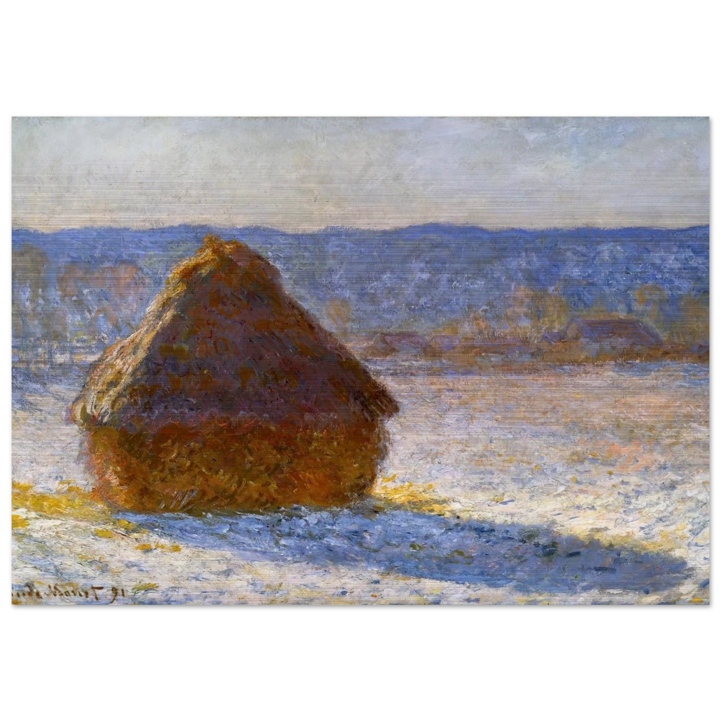 Grainstack, Snow Effect, Morning - claude monet Brushed Aluminum Print - 70x100 cm / 28x40 inches | claude monet Aluminum Print | claude monet Prints