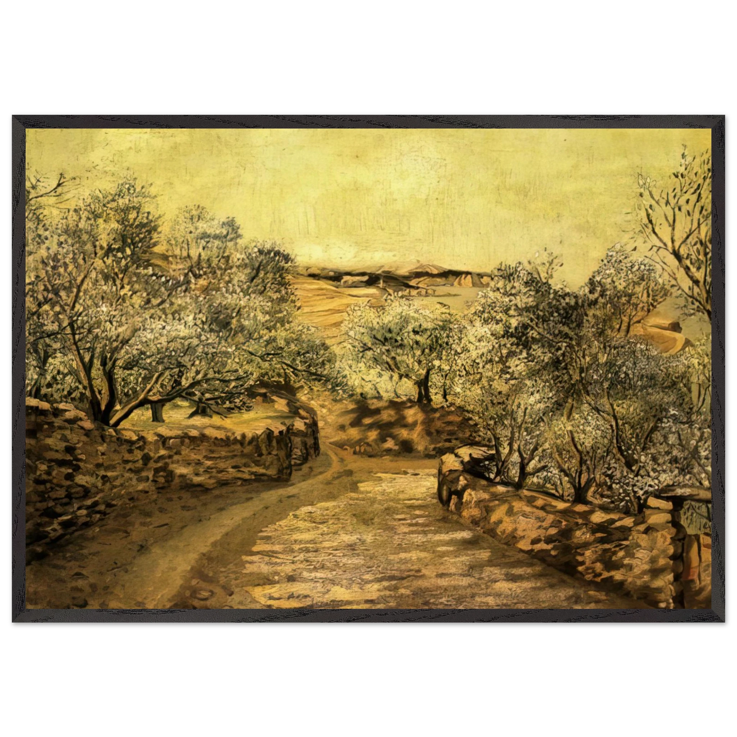 THE LANE TO PORT LLIGAT WITH VIEW OF CAP CREUS - Salvador Dali Framed Art Print – Black Wooden Frame - Default Title - -Framed Art Print