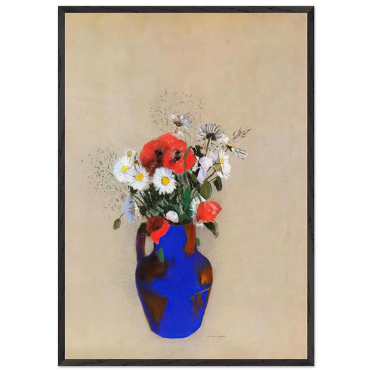 POPPIES AND DAISIES IN A BLUE VASE - Odilon Redon Framed Art Print – Black Wooden Frame - Default Title - -Framed Art Print