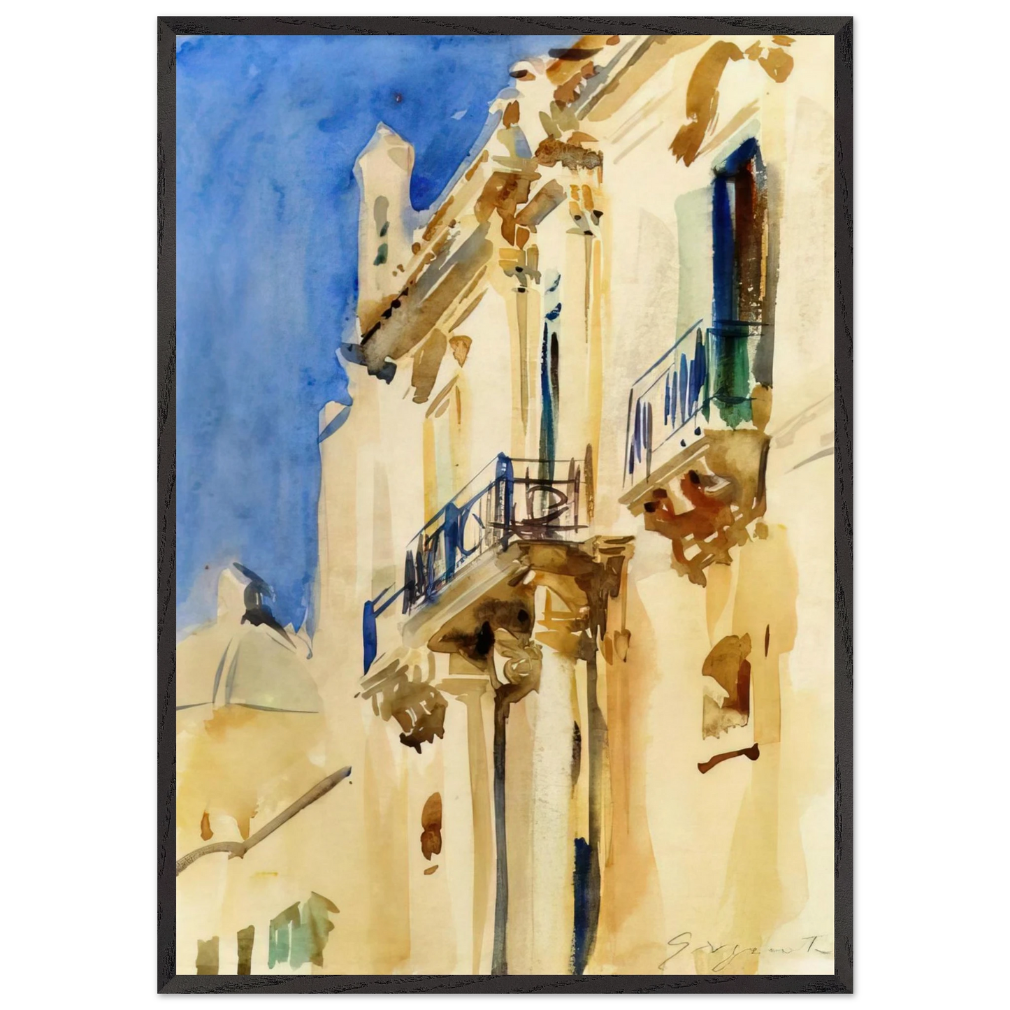 Facade of a Palazzo Girgente Sicily - John Singer Sargent Framed Art Print – Black Wooden Frame - Default Title - -Framed Art Print