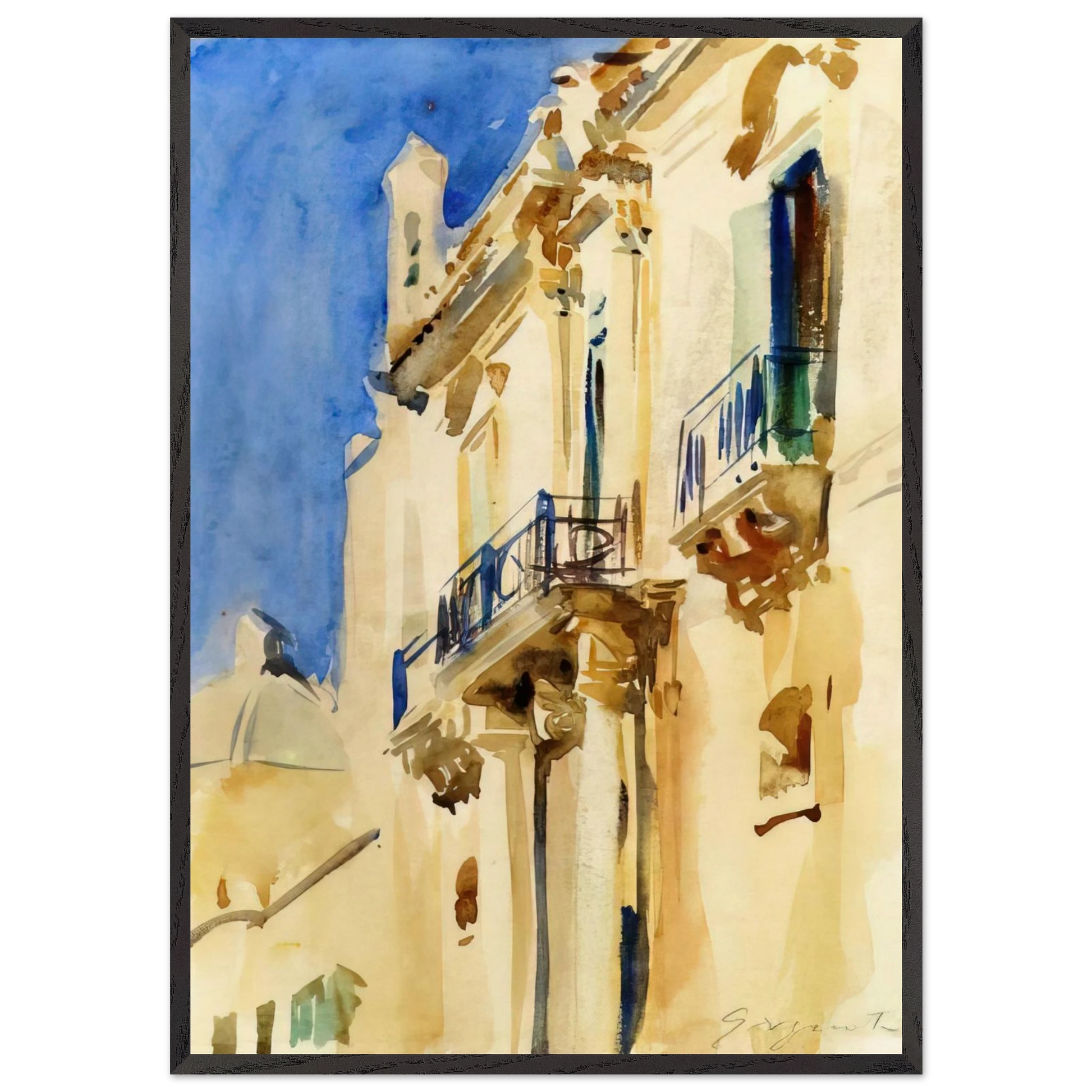 Facade of a Palazzo Girgente Sicily - John Singer Sargent Framed Art Print – Black Wooden Frame - Default Title - -Framed Art Print