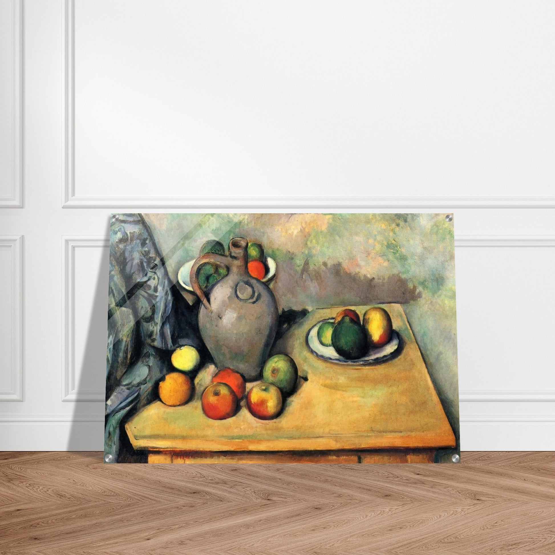 Still life, jug and fruit on a table - Paul Cézanne Acrylic Print - 70x100 cm / 28x40″ inches