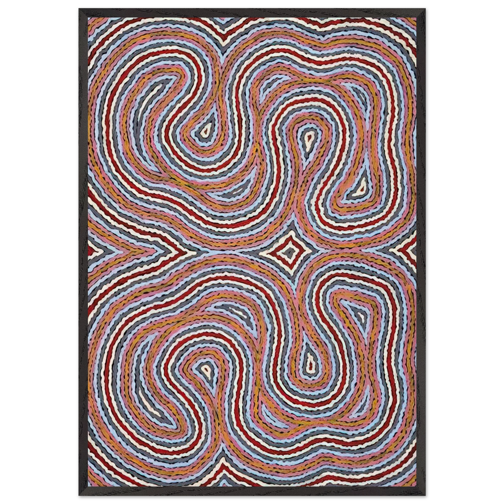 Untitled Narripi Worm Dreaming - 1996 - Clifford Possum Tjapaltjarri Framed Art Print – Black Wooden Frame - Default Title - -Framed Art Print