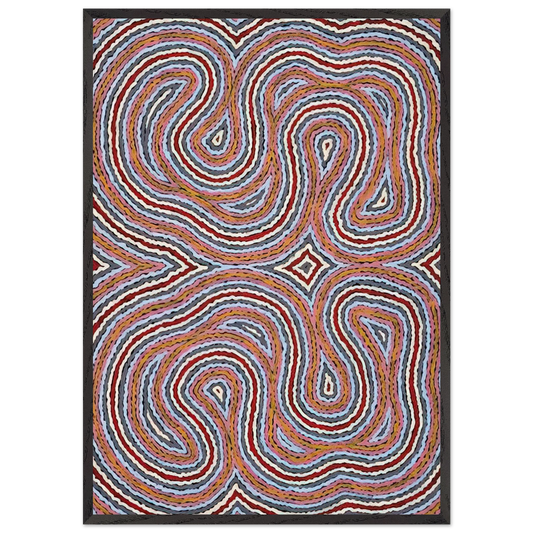 Untitled Narripi Worm Dreaming - 1996 - Clifford Possum Tjapaltjarri Framed Art Print – Black Wooden Frame - Default Title - -Framed Art Print
