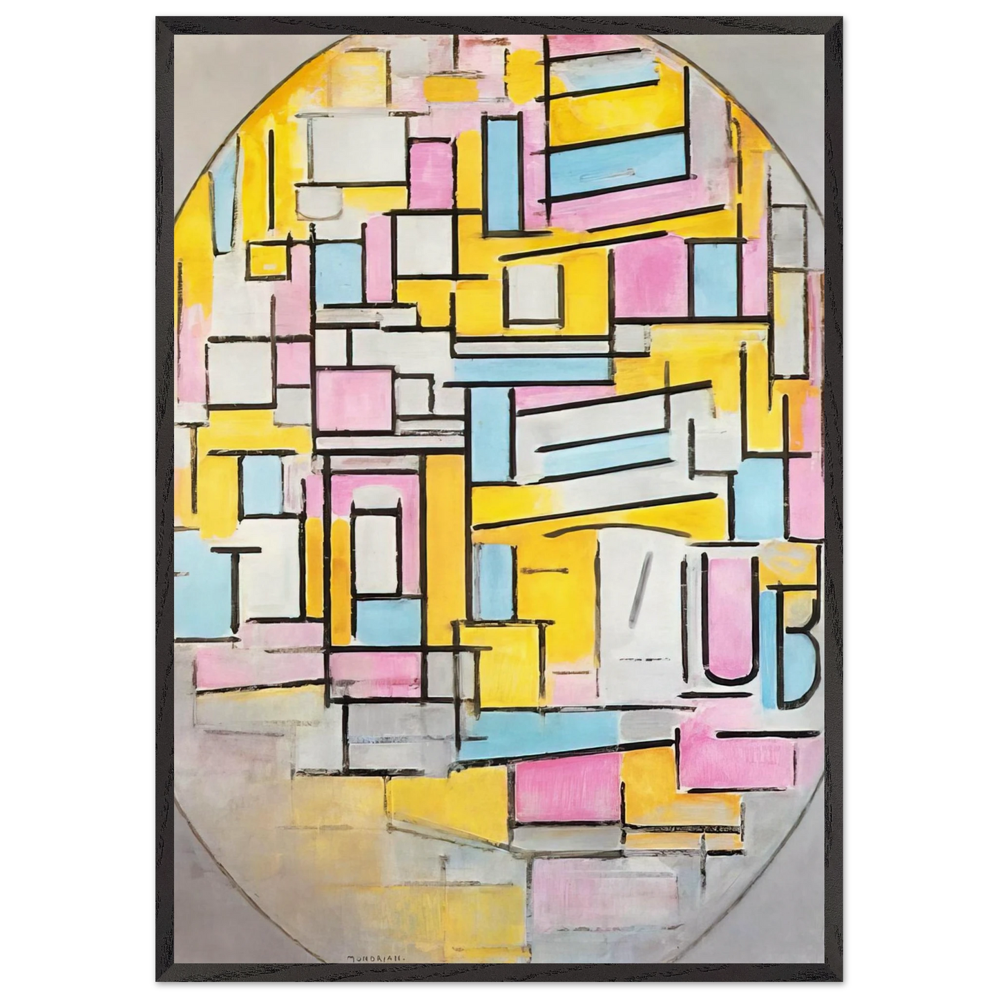 Composition with Oval in Color Planes II - Piet Mondrian Framed Art Print – Black Wooden Frame - Default Title - -Framed Art Print