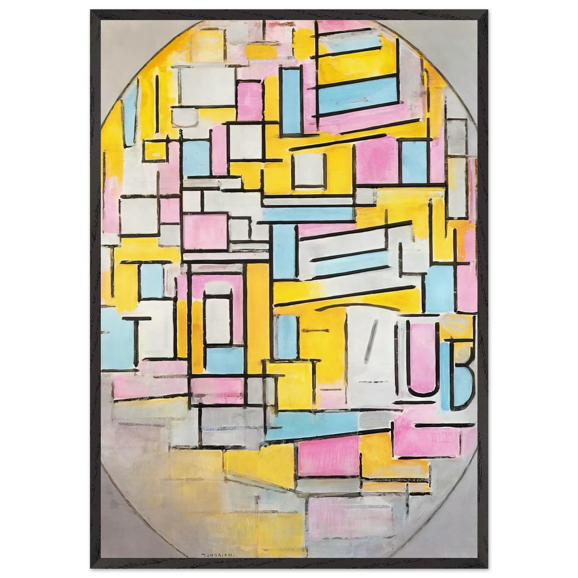 Composition with Oval in Color Planes II - Piet Mondrian Framed Art Print – Black Wooden Frame - Default Title - -Framed Art Print