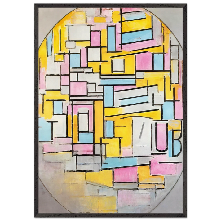 Composition with Oval in Color Planes II - Piet Mondrian 70x100 cm / 28x40 inches Framed Art Print – Black Wooden Frame