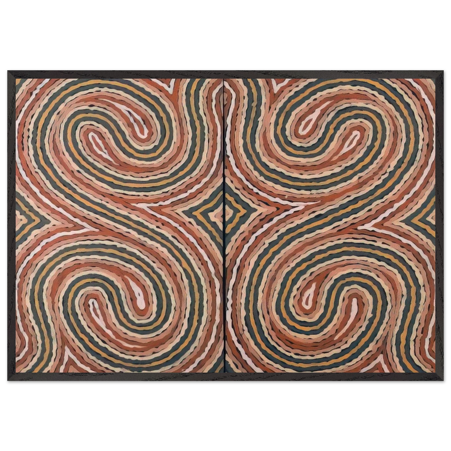 Worm Dreaming - 1999 - Clifford Possum Tjapaltjarri Framed Art Print – Black Wooden Frame - Default Title - -Framed Art Print