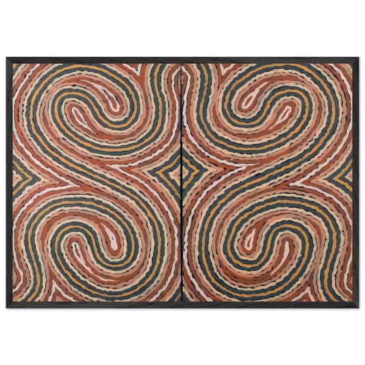 Worm Dreaming - 1999 - Clifford Possum Tjapaltjarri Framed Art Print – Black Wooden Frame - Default Title - -Framed Art Print