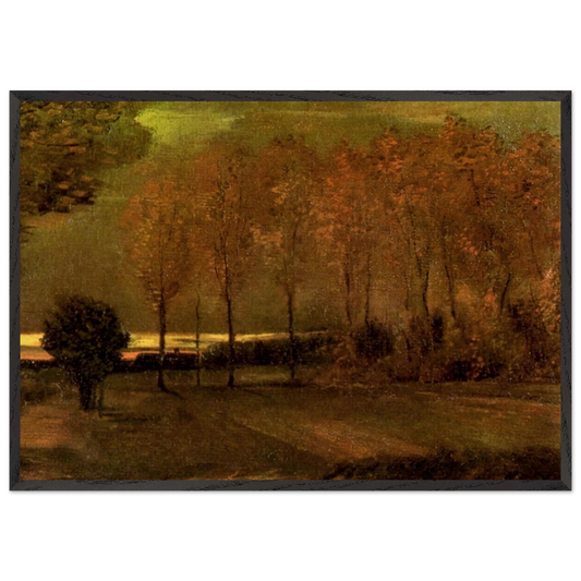 Autumn Landscape at Dusk - Vincent van Gogh 70x100 cm / 28x40 inches Framed Art Print – Black Wooden Frame