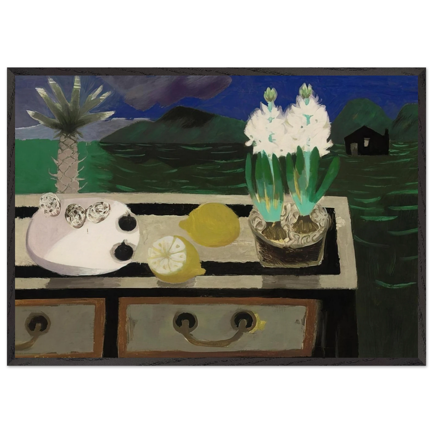 The White Hyacinth - 1984 - Mary Fedden Framed Art Print – Black Wooden Frame - Default Title - -Framed Art Print