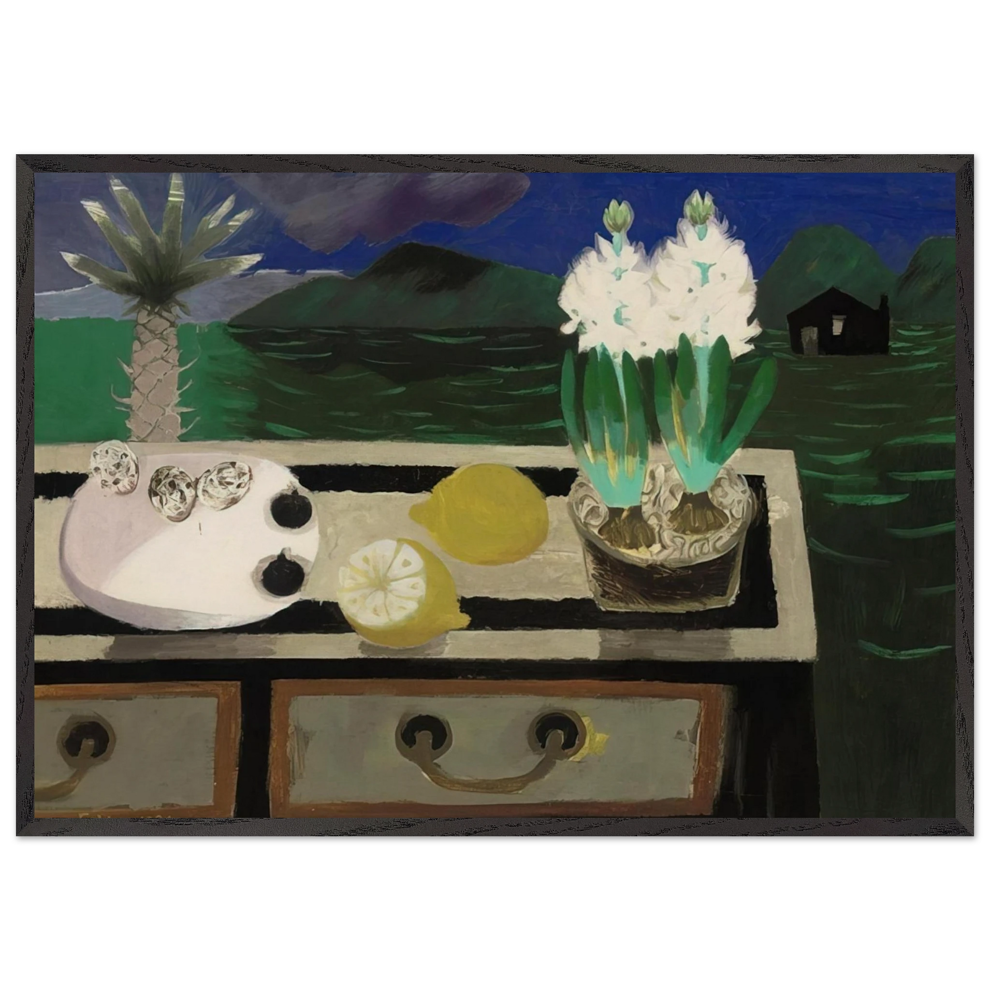 The White Hyacinth - 1984 - Mary Fedden Framed Art Print – Black Wooden Frame - Default Title - -Framed Art Print