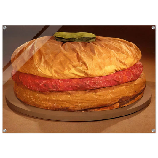 FLOOR BURGER GIANT HAMBURGER 1962 - Claes Oldenburg Acrylic Print - 70x100 cm / 28x40″ inches | Claes Oldenburg Wall Art | Claes Oldenburg Prints