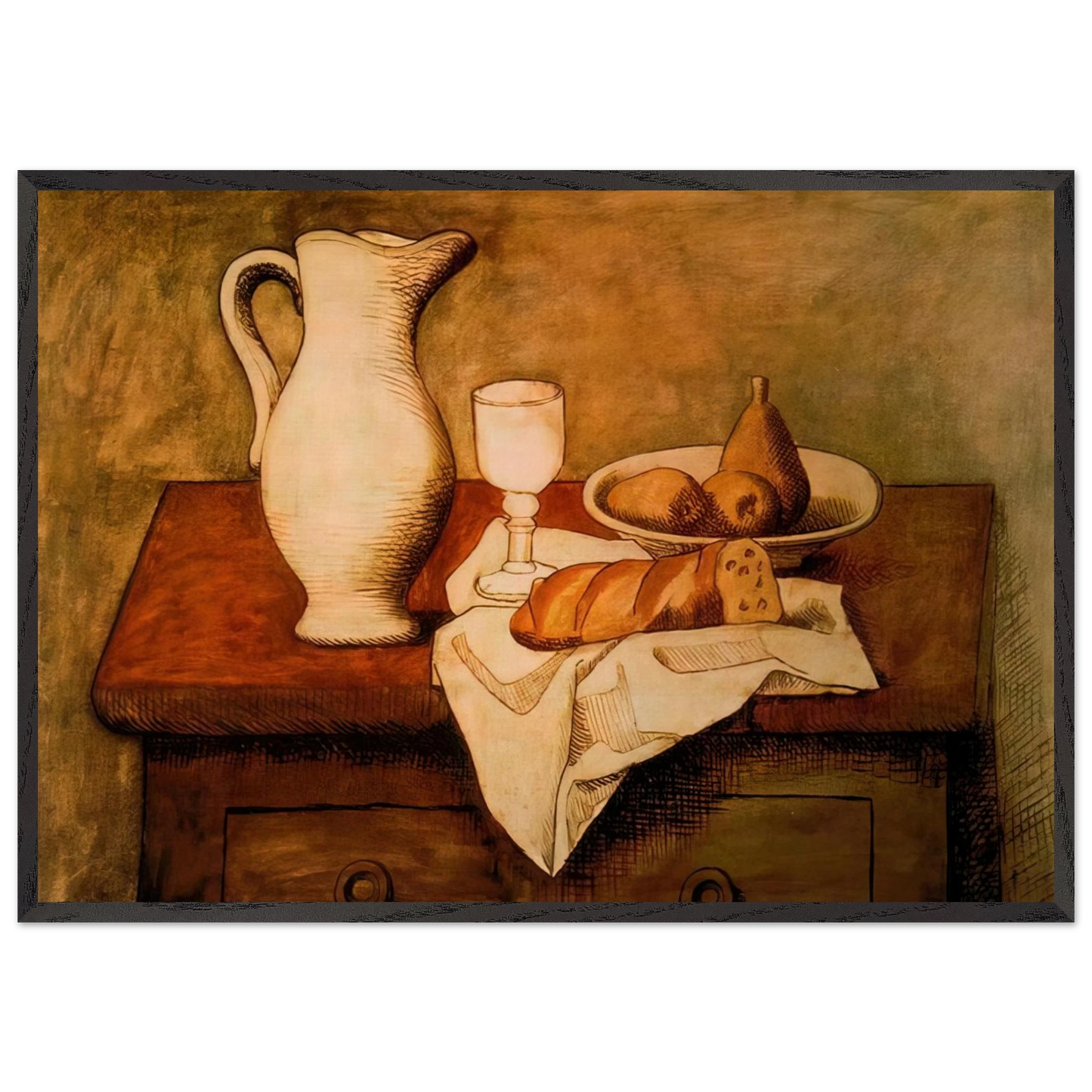 Still life with jug and bread - 1921 - Pablo Picasso Framed Art Print – Black Wooden Frame - Default Title - -Framed Art Print