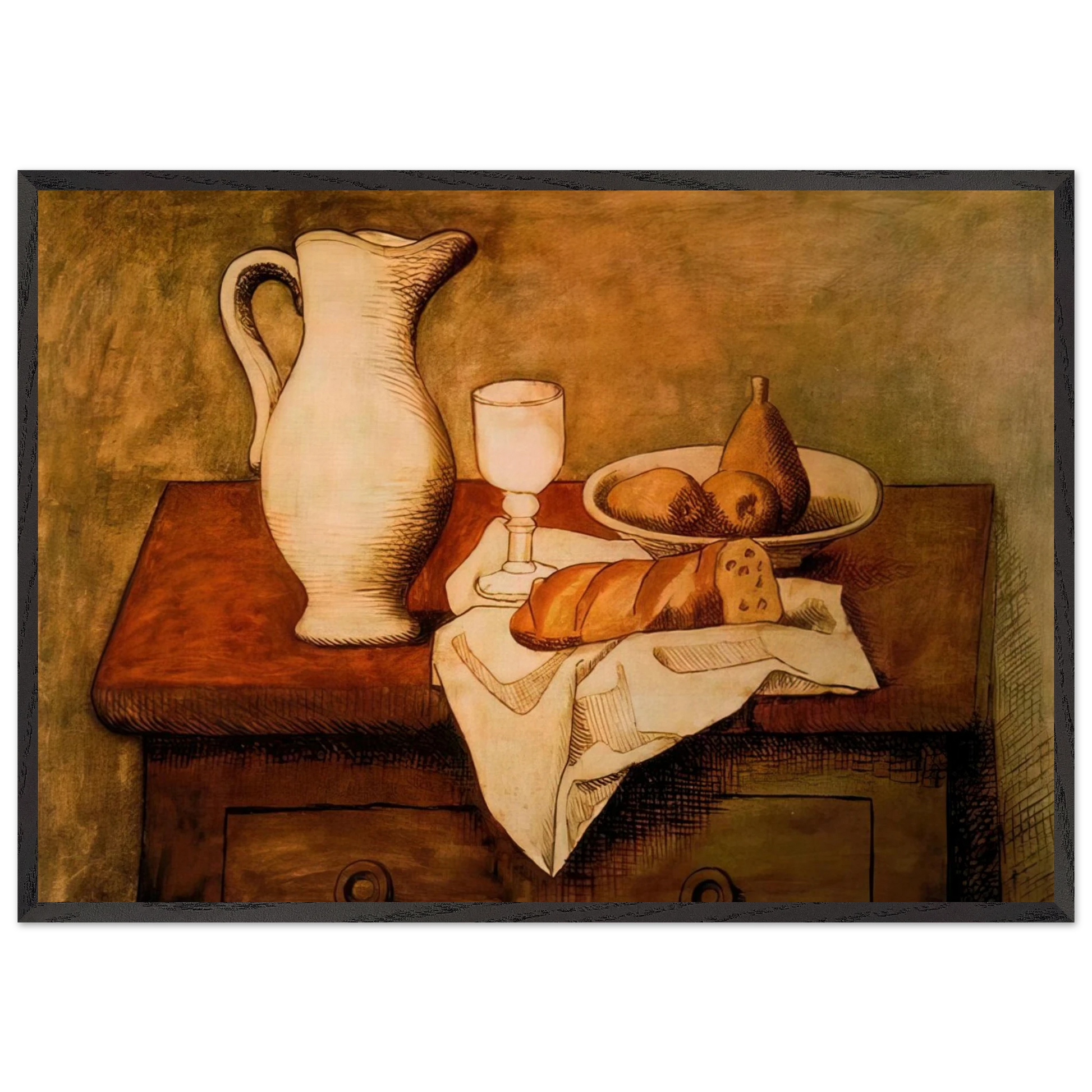 Still life with jug and bread - 1921 - Pablo Picasso Framed Art Print – Black Wooden Frame - Default Title - -Framed Art Print