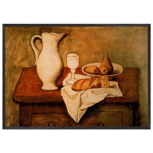 Still life with jug and bread - 1921 - Pablo Picasso Framed Art Print – Black Wooden Frame - Default Title - -Framed Art Print