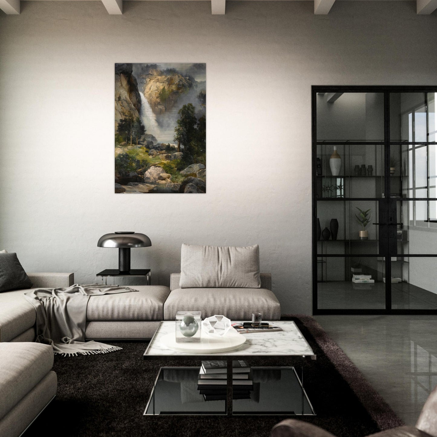 Cascade Falls, Yosemite - Thomas Moran Brushed Aluminum Print - 70x100 cm / 28x40 inches | Thomas Moran Aluminum Print | Thomas Moran Prints