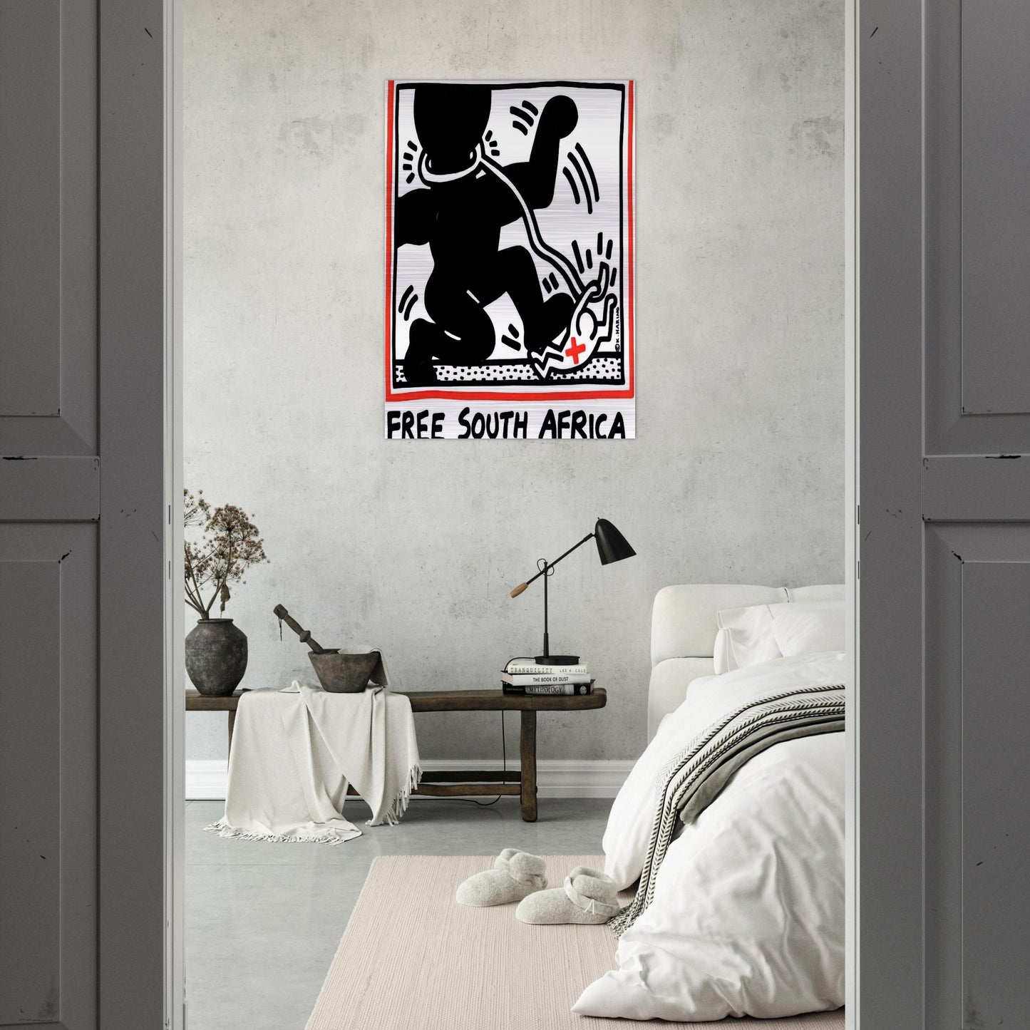 FREE SOUTH AFRICA 1985 - Keith Haring Brushed Aluminum Print - 70x100 cm / 28x40 inches | Keith Haring Aluminum Print | Keith Haring Prints