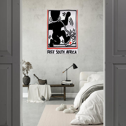 FREE SOUTH AFRICA 1985 - Keith Haring Brushed Aluminum Print - 70x100 cm / 28x40 inches | Keith Haring Aluminum Print | Keith Haring Prints