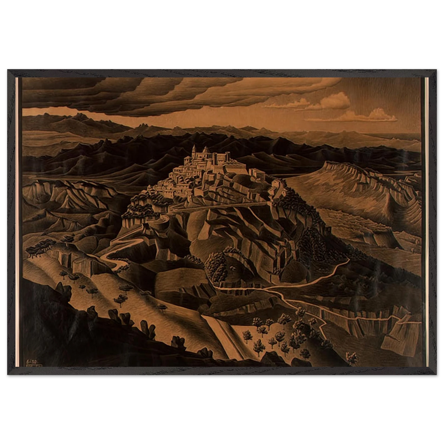 ITALIAN TOWN - MC Escher Framed Art Print – Black Wooden Frame - Default Title - -Framed Art Print