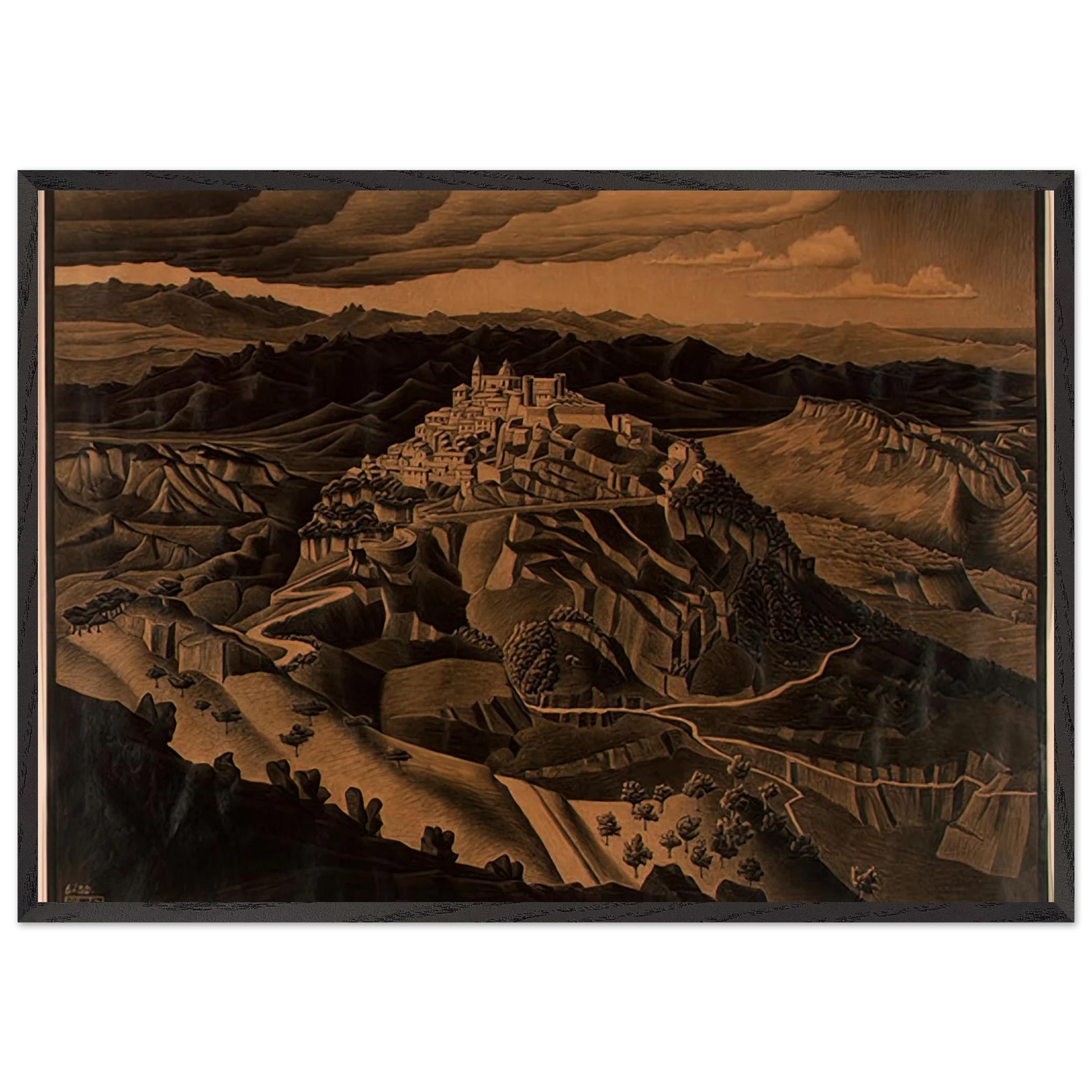 ITALIAN TOWN - MC Escher Framed Art Print – Black Wooden Frame - Default Title - -Framed Art Print