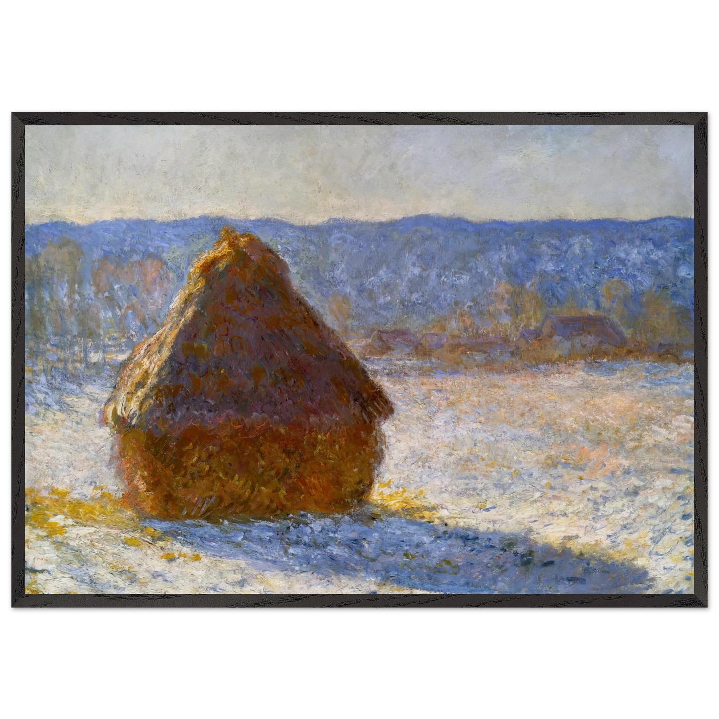 Grainstack Snow Effect Morning - claude monet Framed Art Print – Black Wooden Frame - Default Title - -Framed Art Print