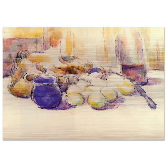 Blue Pot and Bottle of Wine - Paul Cézanne Brushed Aluminum Print - 70x100 cm / 28x40 inches | Paul Cézanne Aluminum Print | Paul Cézanne Prints