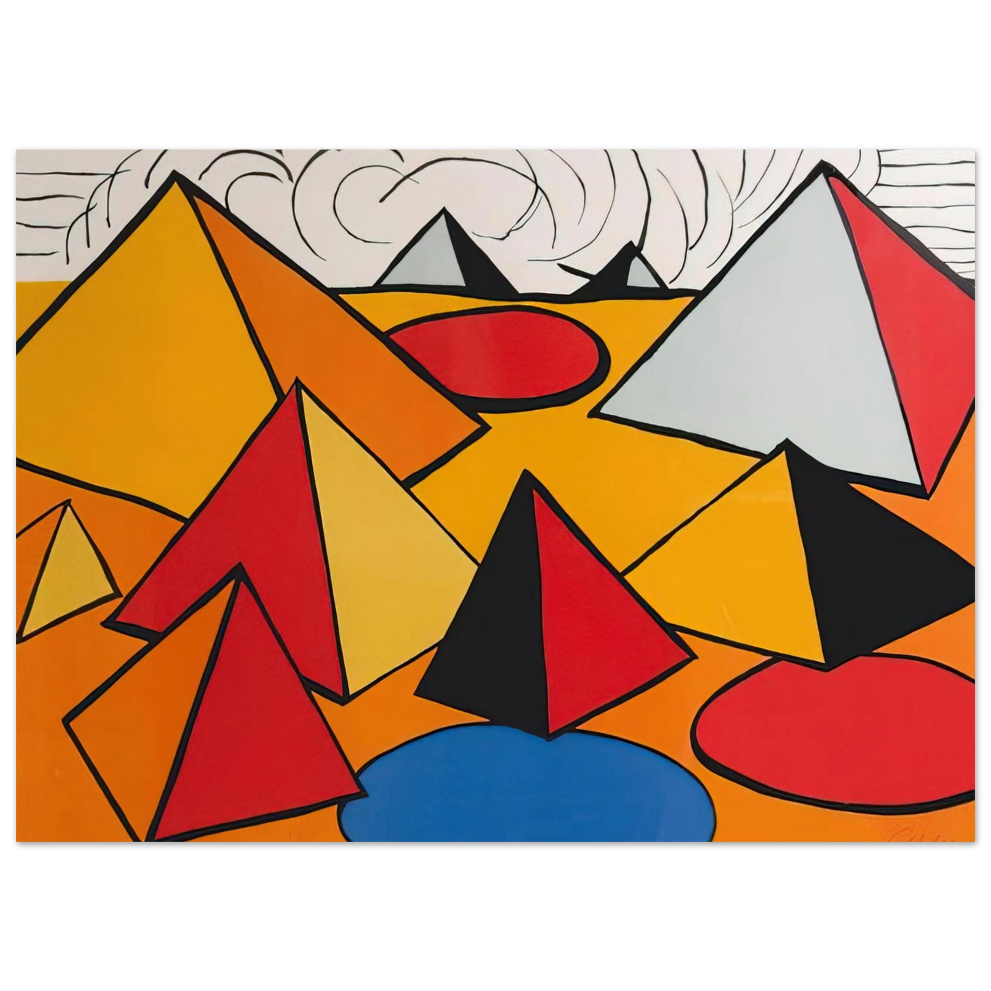 Alexander Calder - PRYAMIDS AND CLOUDS 1970 Fine Art Poster - 40x60 cm / 16x24 inches