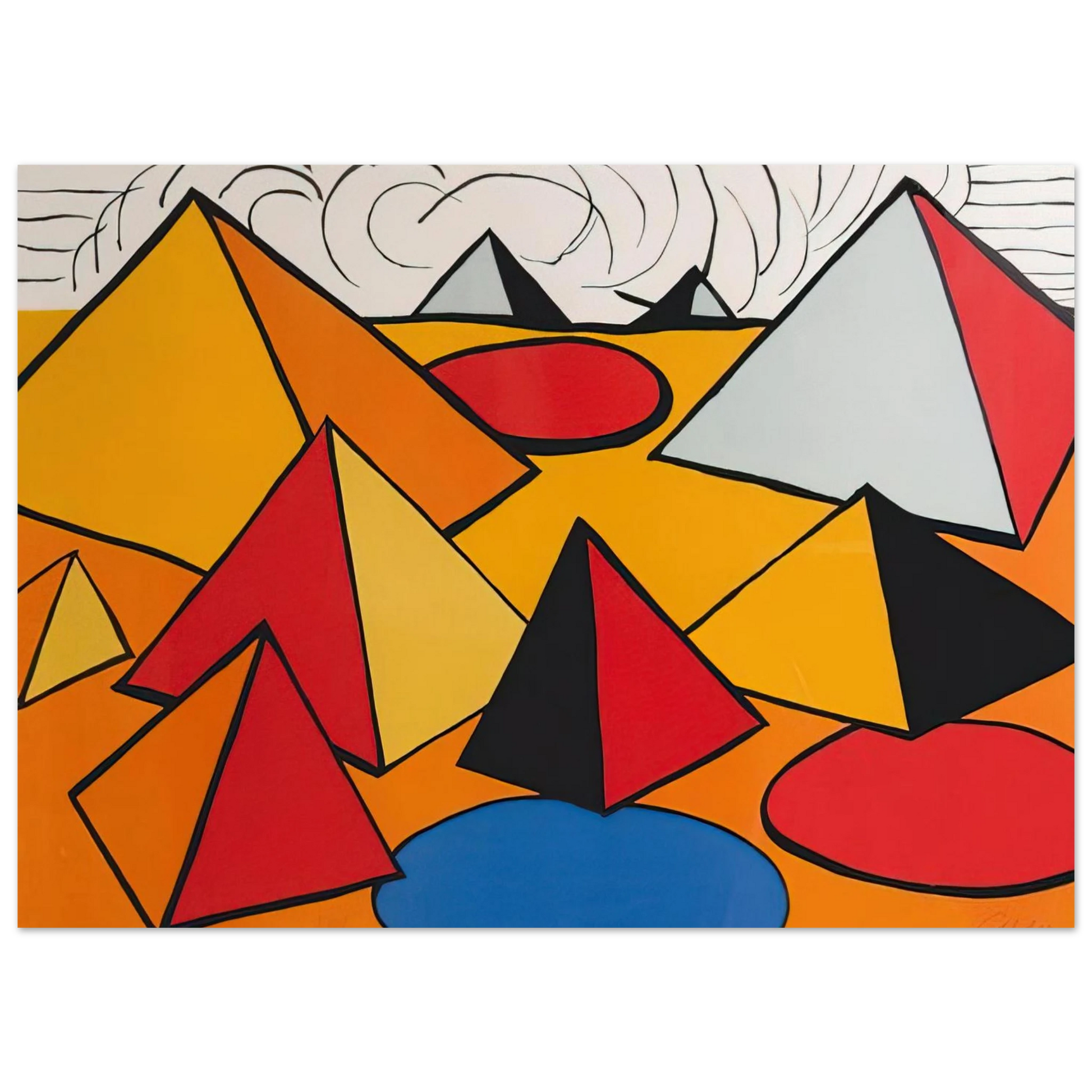 Alexander Calder - PRYAMIDS AND CLOUDS 1970 Fine Art Poster - 40x60 cm / 16x24 inches