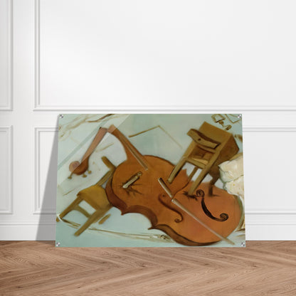 BED CHAIR AND BEDSIDE TABLE FEROCIOUSLY ATTACKING A CELLO - Salvador Dali Acrylic Print - 70x100 cm / 28x40″ inches | Salvador Dali Wall Art | Salvador Dali Prints