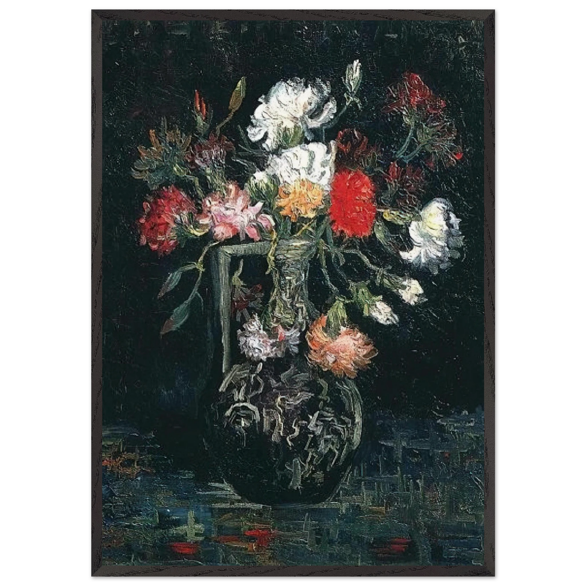Vase with White and Red Carnations - Vincent van Gogh Framed Art Print – Black Wooden Frame - Default Title - -Framed Art Print