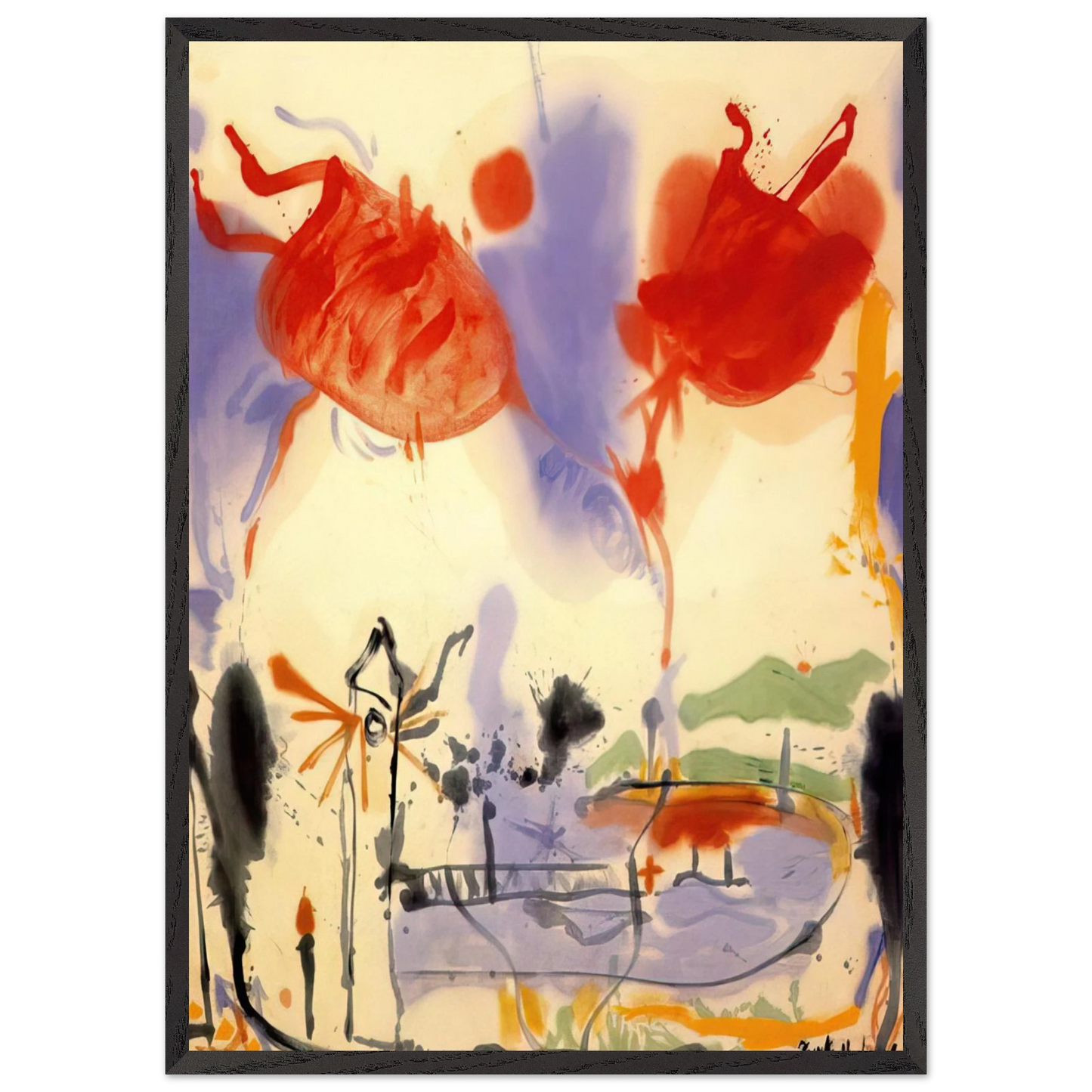 Helen Frankenthaler - Round Trip - 1957 Wall art - 15x20 cm / 6x8 inches - Premium Wooden Framed Poster With Fine Art Paper - Black frame
