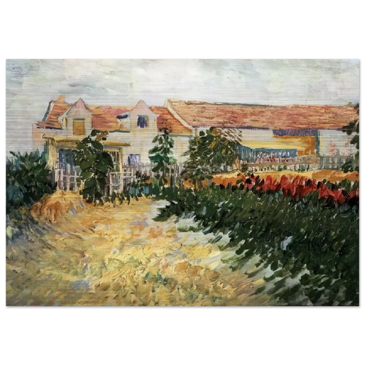 House with sunflowers - Vincent van Gogh Brushed Aluminum Print - 70x100 cm / 28x40 inches | Vincent van Gogh Aluminum Print | Vincent van Gogh Prints