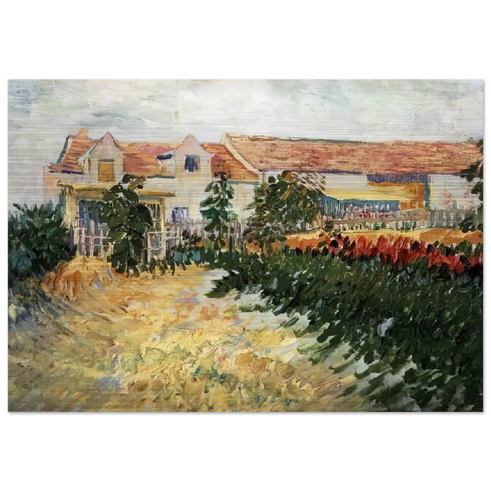 House with sunflowers - Vincent van Gogh Brushed Aluminum Print - 70x100 cm / 28x40 inches | Vincent van Gogh Aluminum Print | Vincent van Gogh Prints