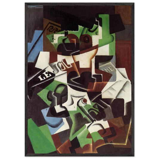 FRUIT BOWL PIPE AND NEWSPAPER - Juan Gris Framed Art Print – Black Wooden Frame - Default Title - -Framed Art Print