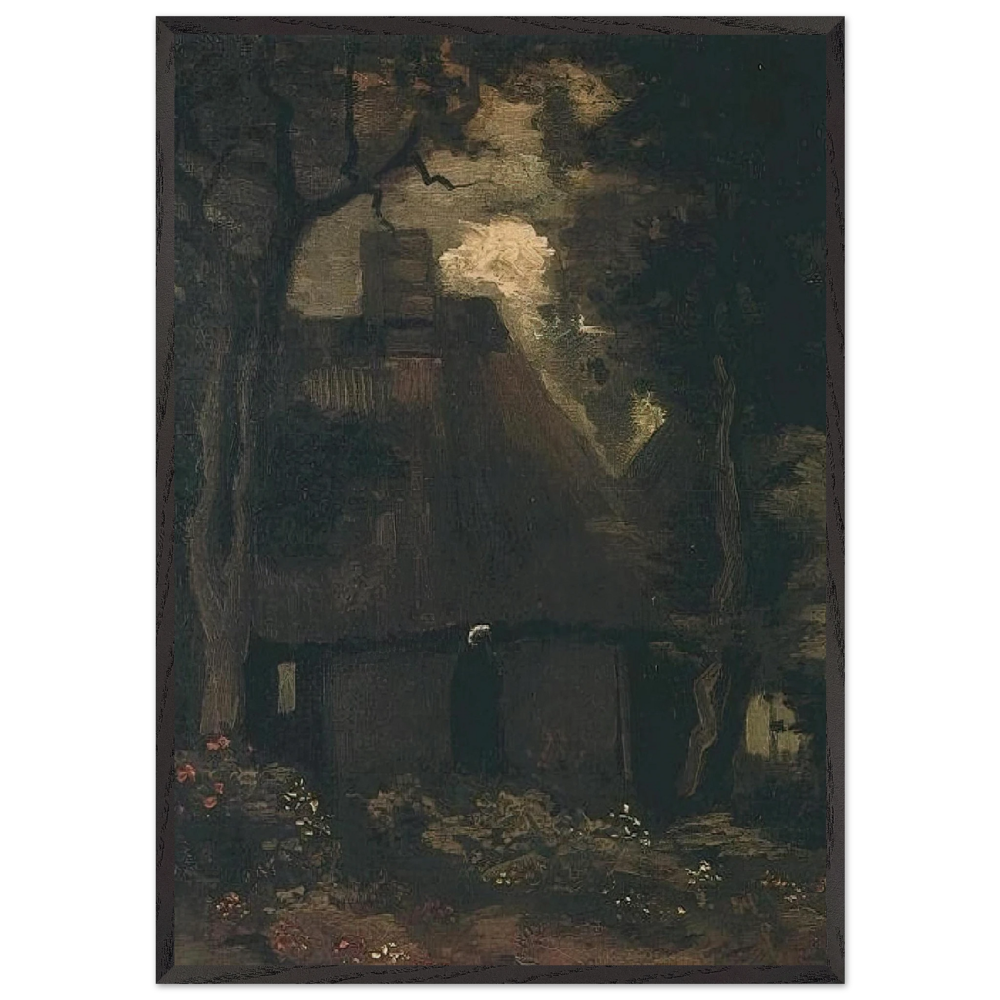 Cottage with Trees and Peasant Woman - Vincent van Gogh Framed Art Print – Black Wooden Frame - Default Title - -Framed Art Print