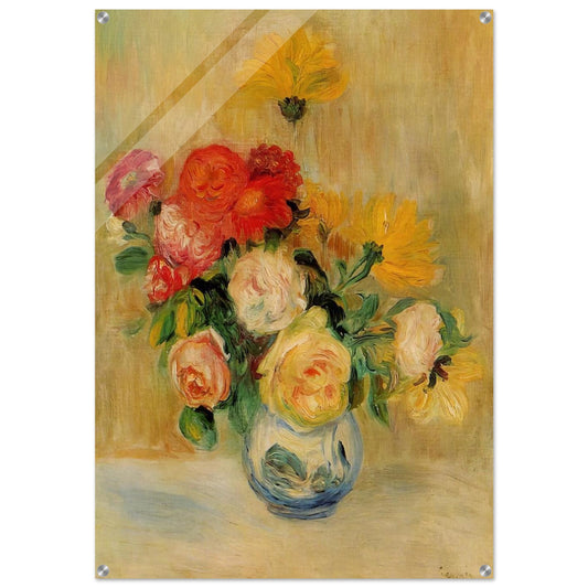 Vase of Roses and Dahlias - Pierre-Auguste Renoir Acrylic Print - 70x100 cm / 28x40″ inches