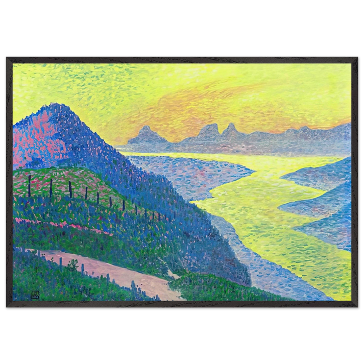 SUNSET AT AMBLETEUSE 1899 - Theo van Rysselberghe 70x100 cm / 28x40 inches Framed Art Print – Black Wooden Frame