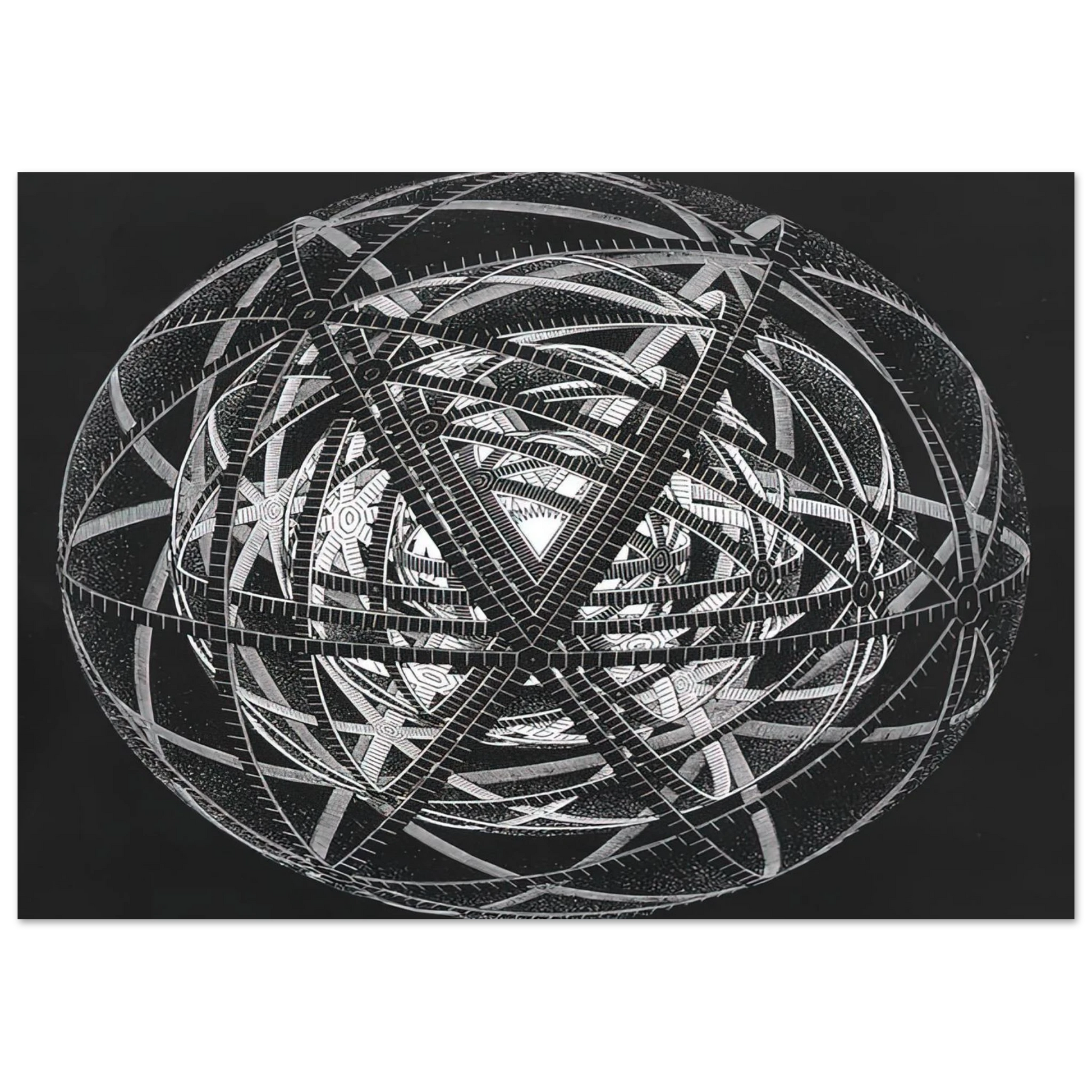 MC Escher - CONCENTRIC RINDS Wall Art - 21x29.7 cm / 8x12" - Premium Wooden Framed Poster With Fine Art Paper - White frame