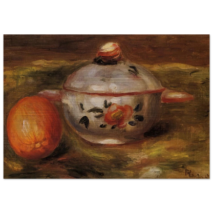 Still Life with Orange and Sugar Bowl - Pierre-Auguste Renoir Brushed Aluminum Print - 70x100 cm / 28x40 inches | Pierre-Auguste Renoir Aluminum Print | Pierre-Auguste Renoir Prints