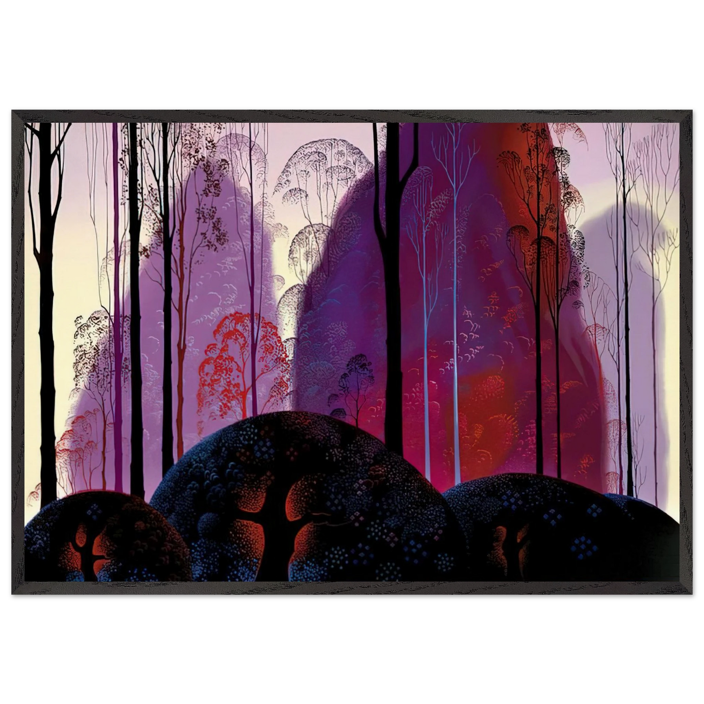 Mauve Red and Purple - Eyvind Earle Framed Art Print – Black Wooden Frame - Default Title - -Framed Art Print