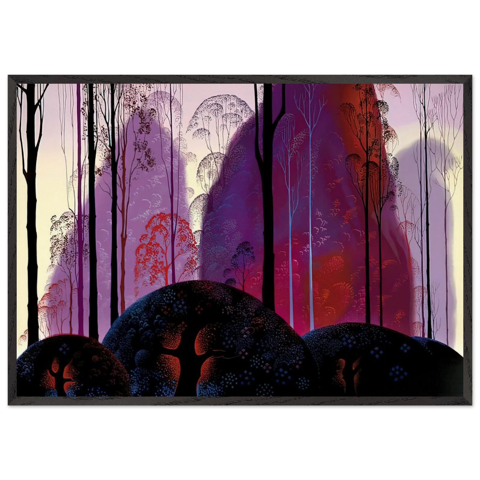 Mauve Red and Purple - Eyvind Earle Framed Art Print – Black Wooden Frame - Default Title - -Framed Art Print