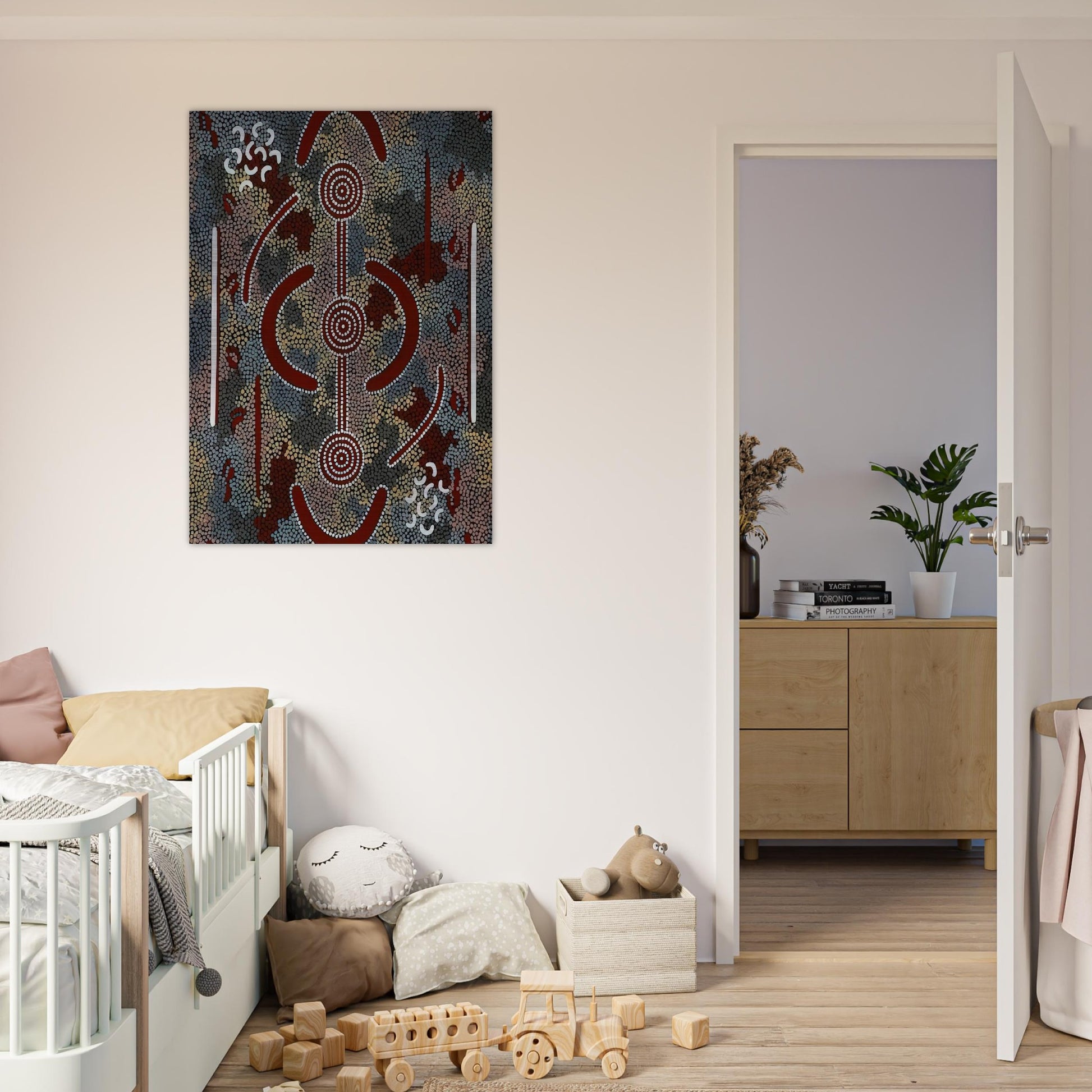 Honey Ant Dreaming - 1981 - Clifford Possum Tjapaltjarri Brushed Aluminum Print - 70x100 cm / 28x40 inches | Clifford Possum Tjapaltjarri Aluminum Print | Clifford Possum Tjapaltjarri Prints