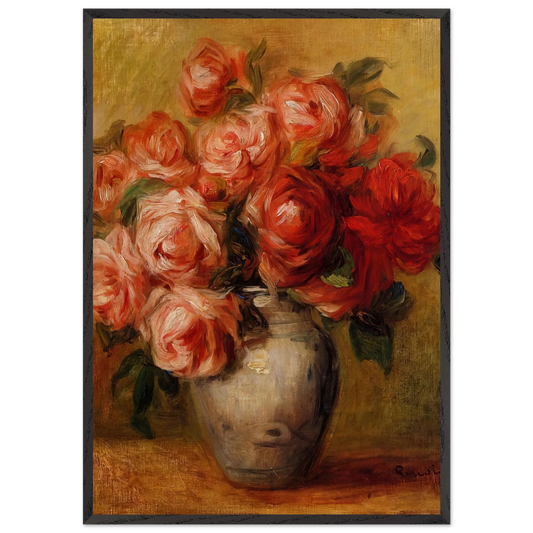 Still Life with Roses - Pierre-Auguste Renoir 70x100 cm / 28x40 inches Framed Art Print – Black Wooden Frame