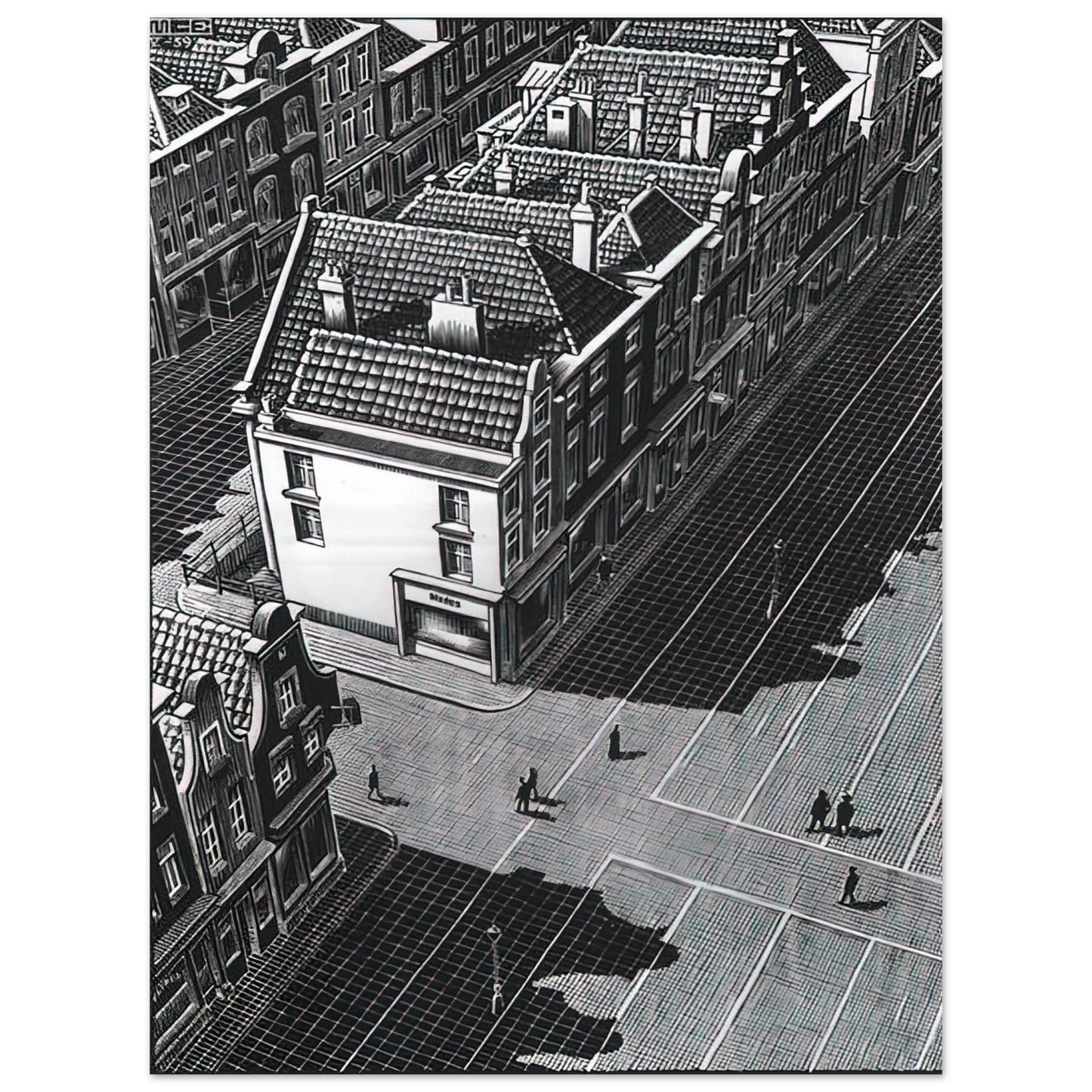 MC Escher - DELFT Wall Art - 30x40 cm / 12x16 inches - Premium Wooden Framed Poster With Fine Art Paper - White frame